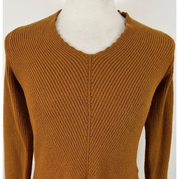 Anthropologie Moth Freeport Tie Front Sweater Sz XS Rust Plunge Neck Long Sleeve - Picture 3 of 14